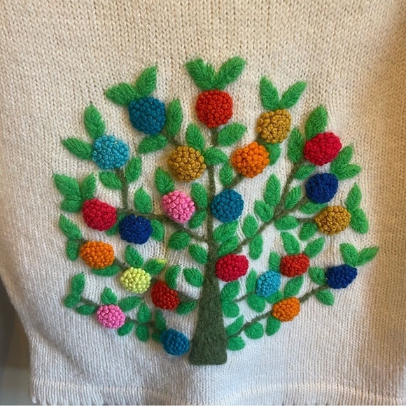 Sears Vintage 60s 70s Wool Sweater with Embroidery, zip neck, - Picture 2 of 6